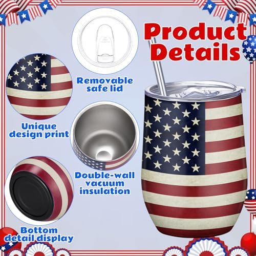 Patelai 30 Pcs 2026 American Flag Pattern Cups Gift Set for Men Women 12oz Stainless Steel Tumbler Mug Cups with Lid and Straw Pens and Card Set with Gift Bags for 4th of July 250th Memorial Day