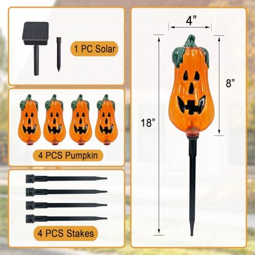 Halloween Decorations Outdoor,4 Pack Halloween Pumpkin Solar Lights Stakes