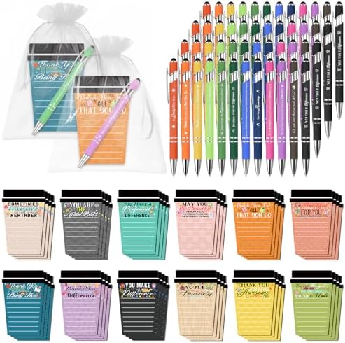 Mkway 48 Set Employee Appreciation Gifts Bulk Team - 48Pack Coffee Cup Notepad+48 Ballpoint Pens+ 48 Drawstring Gift Bags, Bulk Gifts for Coworkers/Staffs/Teachers/Christmas