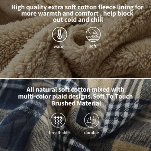 Elesuit Men's Full Zip Fleece Flannel Jacket Shirt Plaid Cotton Hoodie Coat