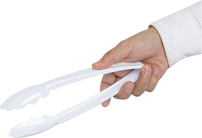 Restaurantware Disposable Serving Tongs 100 Count 9 Inch Plastic Scalloped Buffet Utensils Durable Secure-Grip White