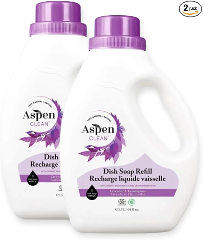 AspenClean | Dish Soap Refill | Lavender and Lemongrass | Liquid Dishwashing Detergent Soap | Non - Toxic | 100% Natural | EWG Verified | 64 fl oz each (2-pack)