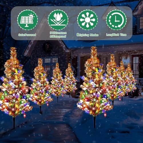 6 Pack Solar Christmas Trees Outdoor 120 LED Multicolor Lights