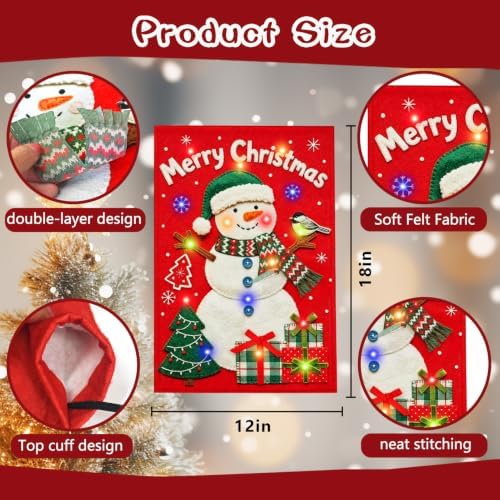 Lighted Christmas Red Snowman Garden Flag Decor, 12x18 In