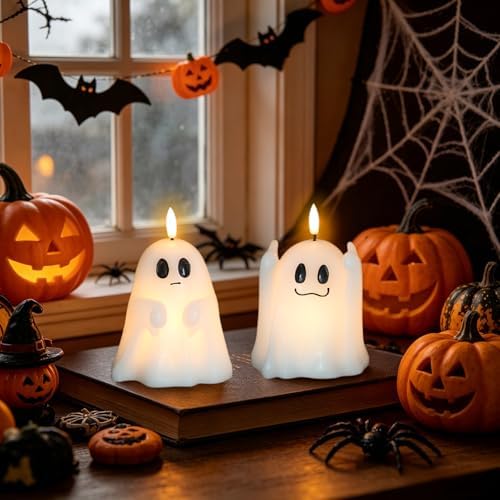 Wondise Spooky Ghost Halloween Flameless Candles with 6hrs Timer