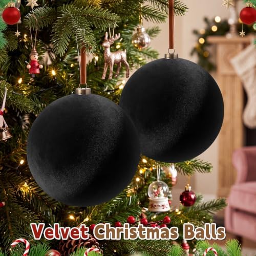 Weysat 6 Pcs 8 Inch Giant Velvet Christmas Ball Ornaments, Classic Black