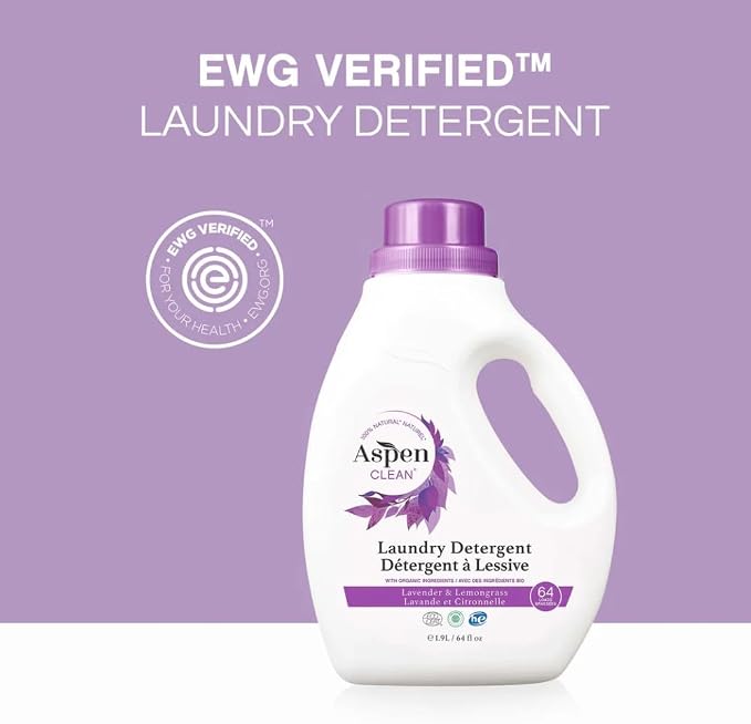 AspenClean | HE Liquid Laundry Detergent | Lavender and Lemongrass | Non - Toxic | 100% Natural | EWG Verified | Safe for Babies, Pets & Kids | 64 fl oz