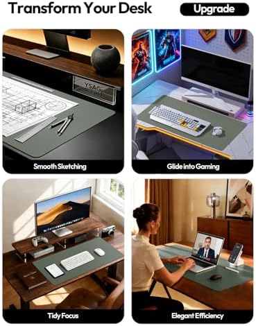 YSAGi Leather Desk Pad Protector, Office Desk Mat, Large Mouse Pad, Non-Slip PU Leather Desk Blotter, Laptop Desk Pad, Waterproof Desk Writing Pad for Home (23.6" x 13.8", Dark Green)