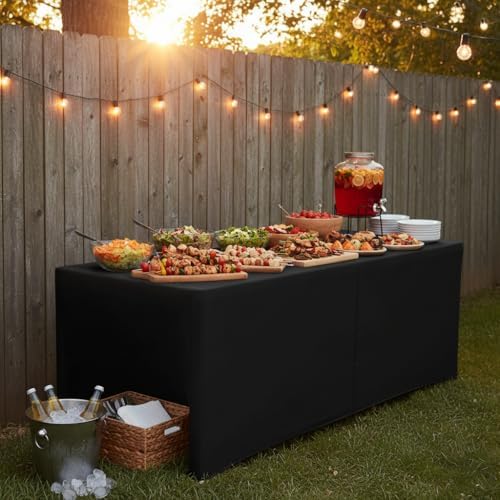 HolidayIdeas 4-Pack 4ft Open Back Fitted Tablecloths for Craft Shows Black