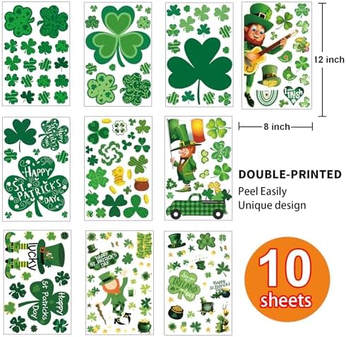st Patricks Day Decorations Window clings 10 Sheet for Glass Windows Shamrock Window clings Stickers