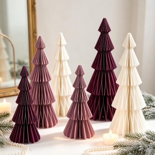 SUNBEAUTY Honeycomb Paper Christmas Tree, Foldable 3D Honeycomb Trees Table Centerpiece, Vintage Reusable Table Decor for Xmas Holiday Modern Home Mantel Decor