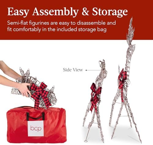 Best Choice Products 4ft 3-Piece 2D Lighted Christmas Deer Family Set, Large Outdoor Yard Reindeer Holiday Decoration with 175 LED Lights, Stakes, Zip Ties - Rattan