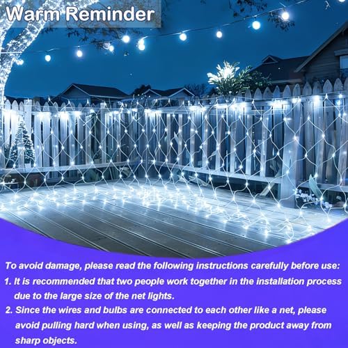 610 LED Christmas Net Lights, 34.5ft x 5ft Mesh Lights Outdoor with Timer & 8 Lighting Modes Clear Wire, Waterproof Connectable String Lights for Bushes Xmas Tree Garden Holiday Party - White