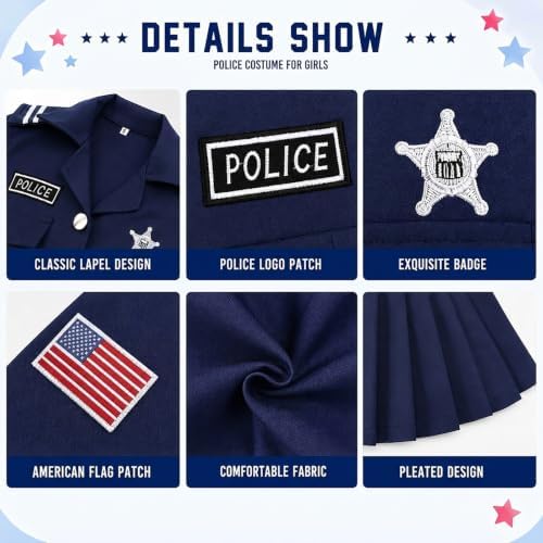 Police Officer Costume for Girls Halloween Cop Dress Up