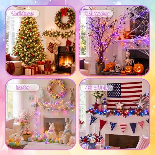Lovelite Fairy Lights Battery & USB Operated, 2 Pack Total 40FT 120LED Halloween Fairy Lights 34 Colors Changing, Waterproof String Lights Green Wire for Bedroom Xmas Tree Indoor Outdoor Party Decor
