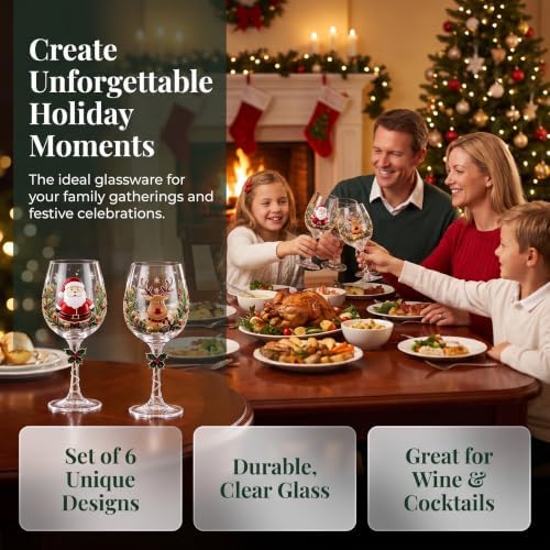 Christmas Wine Glass Collection Gift Box Set, Christmas Wine Glasses, Raised Holiday Goblet with Snowflake Decor, Festive Glassware, Wines & Cocktails, Holiday Party & Table Decor (F)