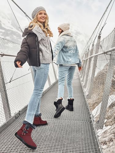 TEMOFON Women Snow Boots Waterproof: Fur Lined Warm Winter Ankle Booties