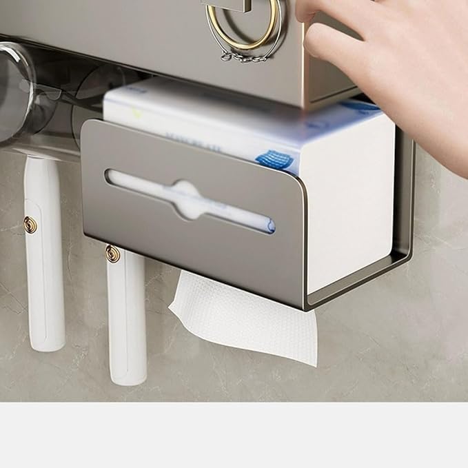Toothbrush Rack Aluminum Toothbrush Holder Gun Gray Toothpaste Holder Multi-storage Space Storage Bracket Wall-mounted No Punching Required Bathroom Toothbrush Holder(S52cm)