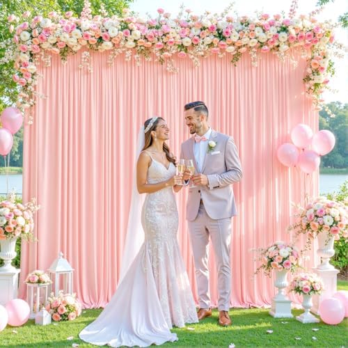 8 Panels Blush Pink Backdrop Curtain for Parties Wedding Wrinkle Free Pink Photo Curtains Backdrop Drapes Fabric Decoration for Baby Shower Birthday Party 40ft(W) x 10ft(H)