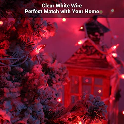 Brizled Red Christmas Lights, 300 ct 69.6ft Incandescent Christmas Lights plugin, Connectable 120V UL Certified Mini Xmas String Light for Halloween, Xmas, Indoor, Party, Porch Decor, White Wire