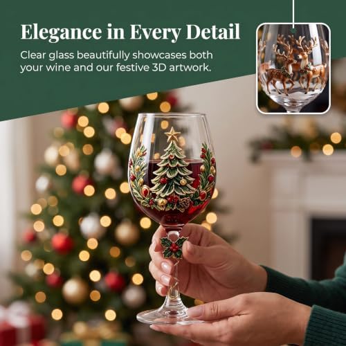 Christmas Wine Glass Collection Gift Box Set, Christmas Wine Glasses, Raised Holiday Goblet with Snowflake Decor, Festive Glassware, Wines & Cocktails, Holiday Party & Table Decor (F)