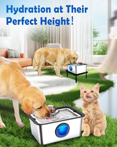 Large Elevated Dog Water Fountain SS304,12L Ultra-Purification Pet Drinking Dispenser with Visual Window and Raised Table,Deep Purification Filter,Upgrade Pump,Triple Waterfall Structure