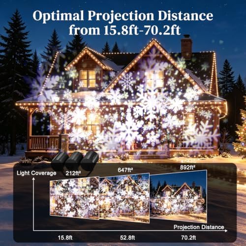 Christmas Snowflake Projector Lights Outdoor Triple Head for House Decor