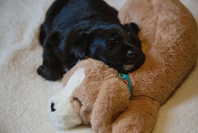 Plush Heartbeat Toy - Calming Anxiety Relief Toys for Puppies and Kittens - Heartbeat in a Soft Comforting Pet Plush for Dogs and Cats (Brown Plush + Heart Only)