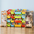 Toy Storage Organizer with Bookshelf and Stuffed Animal Storage - Playroom Organization with 3 Shelves and 16 Bins - Living Room Box for Lego - Nursery Bedroom Decor Essential