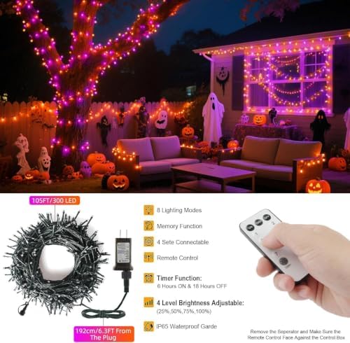 VTECHOLOG 300 LED Purple and Orange Christmas Tree Lights Halloween Light