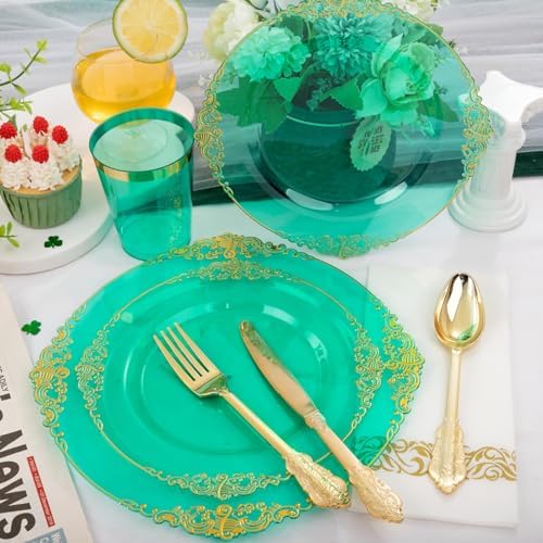 Hioasis 175 Pcs Clear Green Plates for Party