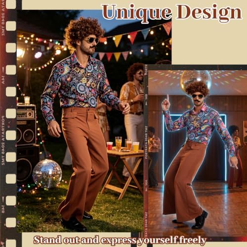 70s Disco Outfit for Men, 7 Pcs Retro Hippie Costume Adults