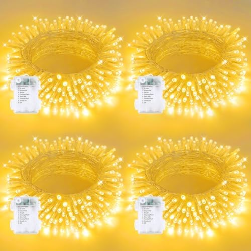 4 Pack 200 LED Battery Operated String Lights, 8 Modes Twinkle Fairy Lights