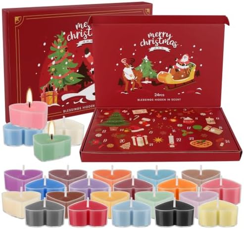 2026 Advent Calendar Gift Set, 24 Heart-Shaped Tea Light Candles