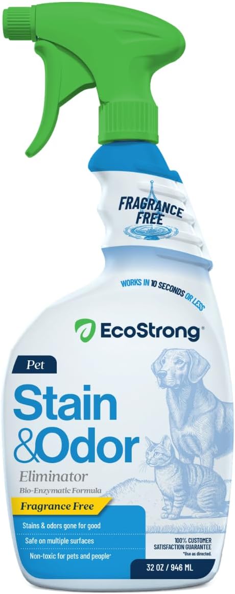 Eco Strong Pet Stain and Odor Remover - Cat Urine Enzyme Cleaner, Urine Destroyer for Dogs, Pet Urine Enzyme Cleaner [All New Fragrance Free] - 32oz