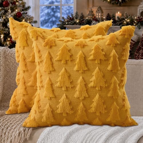 DFXSZ Christmas Tree Pillow Covers 18x18 Set of 2 Christmas Decor Golden