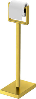 Brass Gold Toilet Paper Holder Stand，Stainless Steel Toilet Paper Holder Free Standing，Stable Weighted Base Floor Tissue Roll Holder for Bathroom，Modern Pivoting Toilet Paper Stand