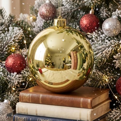 Threan 6 Inch Large Gold Shiny Christmas Ball Ornaments for Christmas Tree