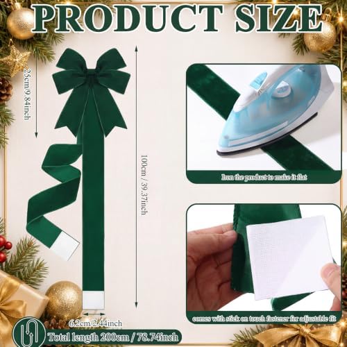 Daifunli 6 Pcs Jade Green Velvet Christmas Cabinet Bows Ribbons for Kitchen