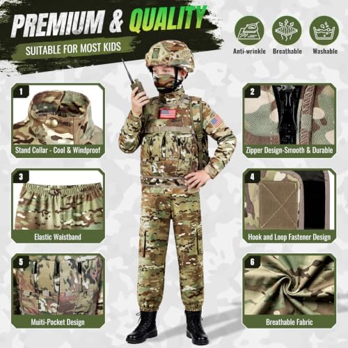 Metemot Army Costume for Boys,13Pcs Military Soldier Boys Halloween Costume