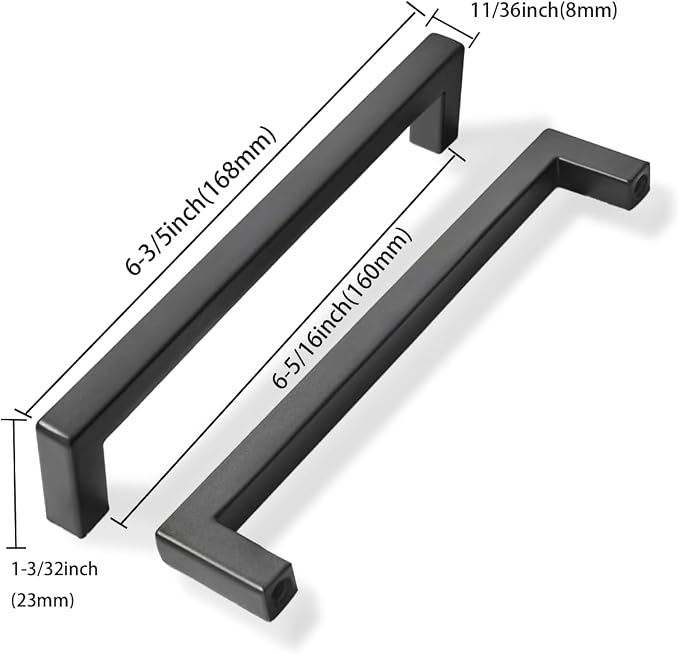 khtumeware 10 Pack 6-1/4 inch Center to Center Solid Black Cabinet Pulls Square Bar Drawer Handles Cabinet Handles Matte Black Drawer Pulls Kitchen Cabinet Hardware