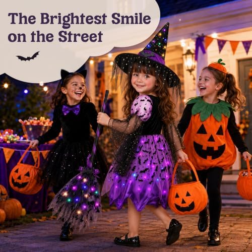 Meland Light Up Witch Costume for Girls 3-10, Toddler Kid Halloween Costume