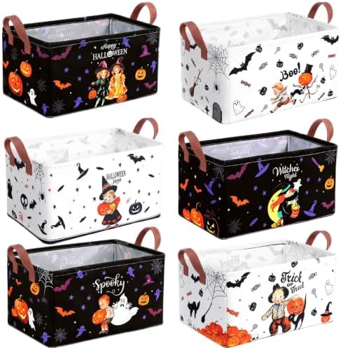 CHENGU 6 Pack Halloween Storage Bins Collapsible Halloween Baskets for Gift