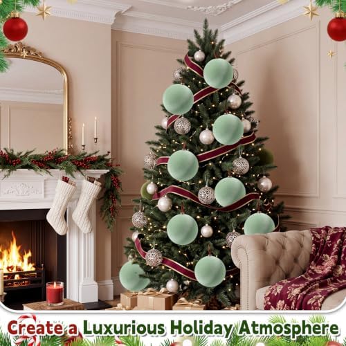 Weysat 6 Pcs 8 Inch Giant Velvet Christmas Ball Ornaments, Sage Green