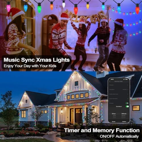 Gemce Smart C9 Christmas Outdoor Lights, 66FT 100 LEDs RGB String Lights, APP/Remote Control, DIY Modes & Music Sync, Color Changing Holiday Lights for Xmas Tree, House, Party Decoration
