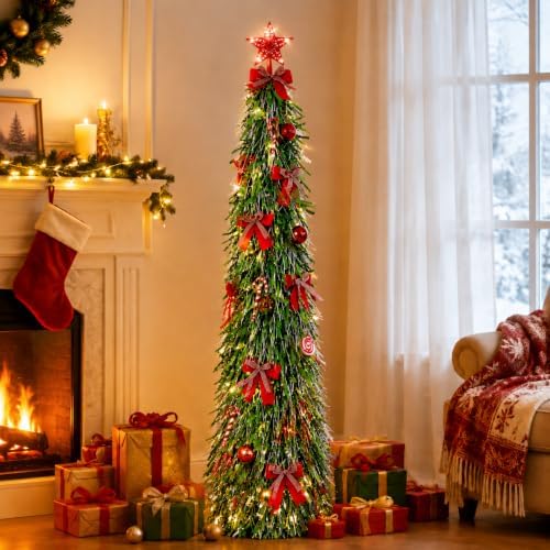 Christmas Tree 5FT Artificial Xmas Decor Pop Up with Decoration Green-Silver