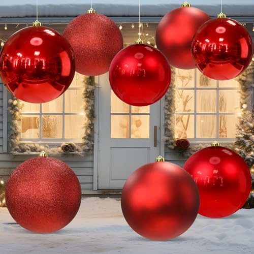 Silipull 8 Pack Extra Large Christmas Ornament Balls, 8in 6in, Smooth