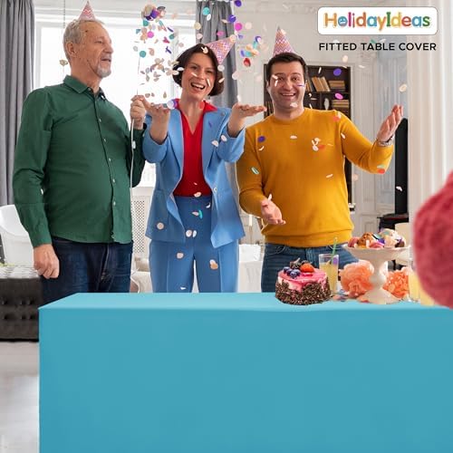 HolidayIdeas 4-Pack 6ft Open Back Fitted Tablecloths for Craft Shows Teal