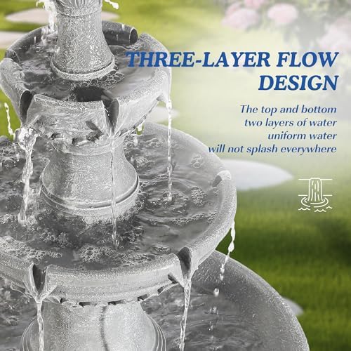 3-Tiers 48.4" H Italian Outdoor Water Fountains Feature Garden Decor
