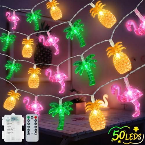50 LED 25Ft Sumer Tropical String Lights Flamingo Pineapple Palm Tree Light